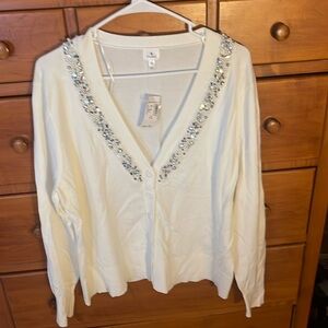 NWT Dress Barn ivory cardigan with bead embellishment. Size XL.
